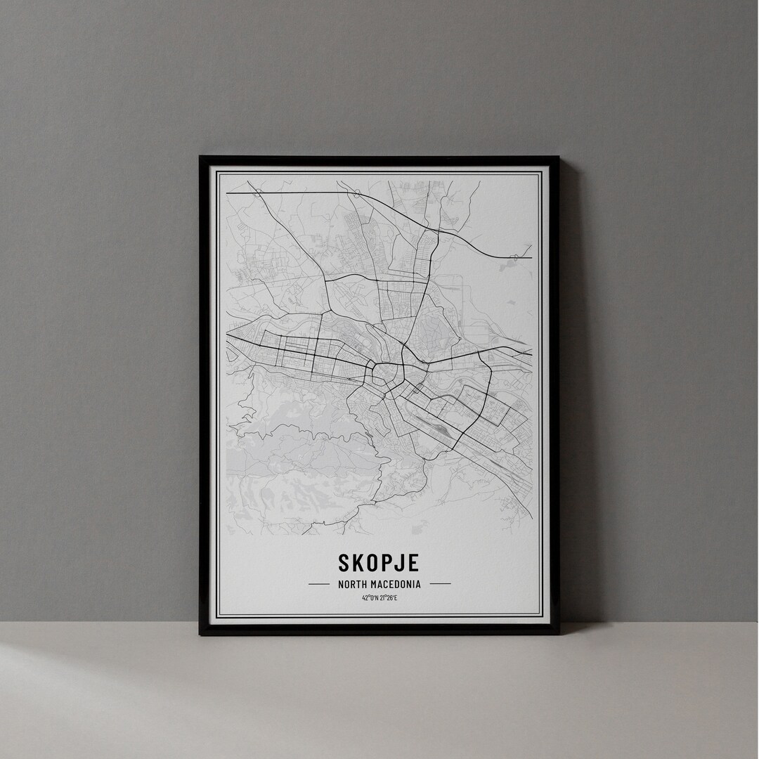 Skopje North Macedonia Map Digital Print, Skopje Map Poster, Skopjemap