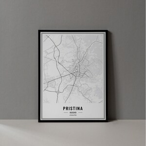 Pristina Kosova Karte Digitaldruck, Pristina Karte Poster, Pristina Karte Wandkunst, Pristina Straßenkarte, Pristina Kunstdruck Stadt-Koordinaten