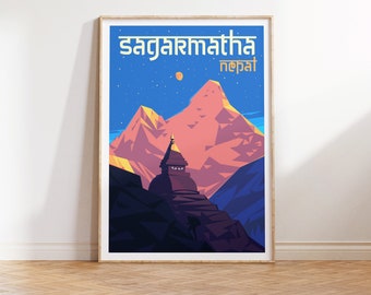 Nepal Travel Poster, Nepal Sagarmatha Poster Digital Download Art, Nepal Sagarmatha Travel Print Travel Illustration Art, Nepal Home Decor