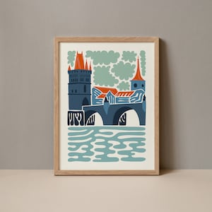 Charles Bridge Poster, Prague Print, Prague Travel Poster, Charles Bridge Art, Czech Republic Bridge Illustration, Prague Landmark Art