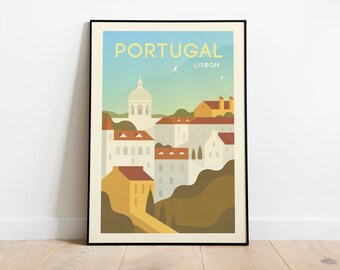 Lisbon Portugal Travel Poster, Lisbon Portugal Wall Art, Lisbon Portugal Travel Print, Lisbon Wanderlust Poster, Travel Gift Illustration