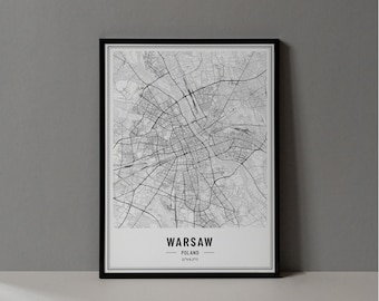 Warsaw Poland Map Digital Print, Warsaw Map Poster, Warsaw Map Wall Art, Warsaw Road Map, Warsaw Art Print, Warsaw City Coordinates