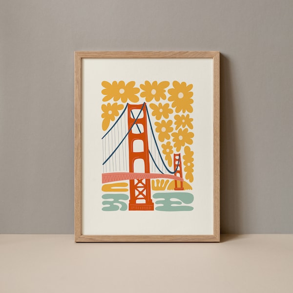 Golden Gate Bridge Poster, Golden Gate Bridge SF Print, Golden Gate Bridge San Francisco Travel Poster, Golden Gate Travel Exhibition Trendy