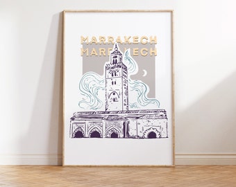 Marrakech Illustration Digital Art Print, Gallery Wall Art, Dorm Art, Office Wall Art, Colorful Travel Illustration, Wanderlust Poster
