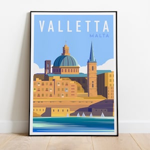 Valletta Malta Travel Poster, Valletta Malta Wall Art, Valletta Malta Travel Print,Valletta Malta Wanderlust Poster Travel Illustration Art