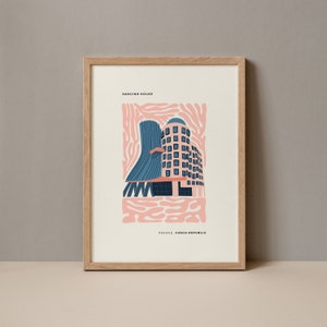 Cartel de Praga de la Casa Danzante, Impresión del casco antiguo de Praga, Cartel de viaje de la Casa Danzante de la República Checa de Praga, Exposición de impresión de viajes Arte de moda