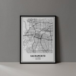 サクラメント CA 地図デジタルプリント、サクラメント 地図ポスター、サクラメント カリフォルニア ウォールアート、サクラメント アートプリント、サクラメント CA 都市座標