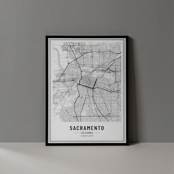 Sacramento CA Map Digital Print, Sacramento Map Poster, Sacramento California Wall Art,Sacramento Art Print, Sacramento CA City Coordinates