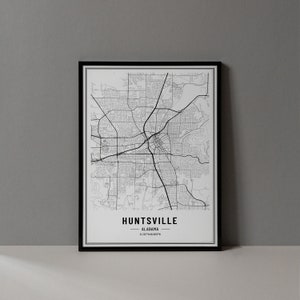 Impression numérique de carte Huntsville Alabama, affiche de carte Huntsville AL, art mural Huntsville Alabama, impression Huntsville, coordonnées de la ville de Huntsville