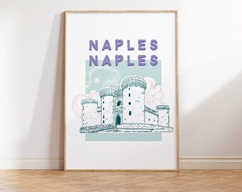 Naples Italy Illustration Digital Art Print, Gallery Wall Art, Dorm Art, Office Wall Art, Colorful Travel Illustration, Wanderlust Poster