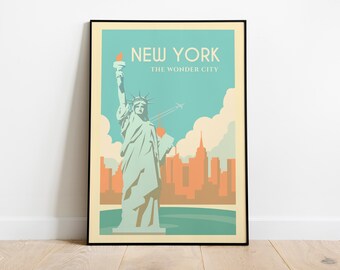 Cartel de viajes de Nueva York, Arte de la pared de la Estatua de la Libertad, Impresión de viajes de la ciudad de Nueva York, Cartel de la pasión por los viajes de Nueva York, Ilustración de regalos de viajes de Nueva York