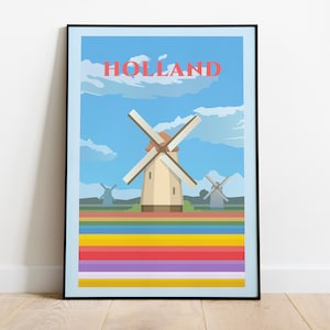 Holland Travel Poster, Holland Gallery Wall Art, Holland Office Wall Art, Holland Travel Print, Holland Travel Illustration Digital Download