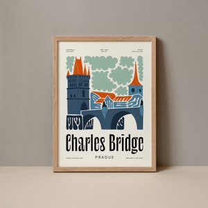 Charles Bridge Poster, Prague Print, Prague Travel Poster, Charles Bridge Art, Czech Republic Bridge Illustration, Prague Landmark Art