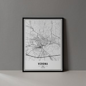 Stampa digitale della mappa di Verona Italia, poster della mappa di Verona Italia, arte della parete della mappa di Verona, stampa artistica di Verona, download della mappa delle coordinate della città di Verona Italia