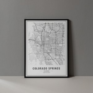 Impression numérique de carte de Colorado Springs, affiche de carte de Colorado Springs, art mural carte de Colorado Springs, impression d'art de Colorado Springs coordonnées de la ville