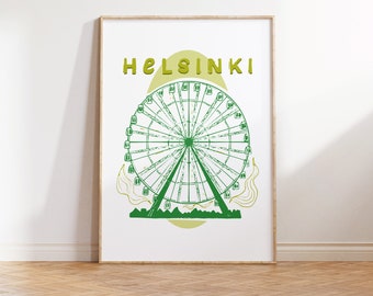 Helsinki Illustration Digital Art Print, Gallery Wall Art, Dorm Wall Art, Office Wall Art, Colorful Travel Illustration, Wanderlust Poster