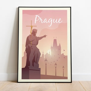 Poster di viaggio di Praga, arte da parete della Galleria della Repubblica Ceca di Praga, stampa di Praga, arte da parete dell&#39;ufficio di Praga, illustrazione regalo della stampa di viaggio di Praga
