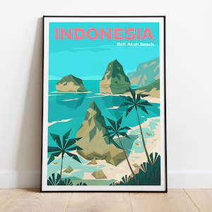 Bali Indonesia Atuh Beach Travel Poster, Bali Indonesia Atuh Beach Wall Art, Bali Travel Print, Bali Colorful Bali Indonesia Travel Print