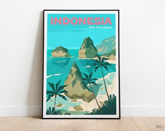 Bali Indonesia Atuh Beach Travel Poster, Bali Indonesia Atuh Beach Wall Art, Bali Travel Print, Bali Colorful Bali Indonesia Travel Print