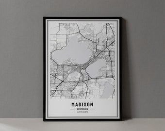 Madison Wisconsin Map Digital Print, Madison WI Map Poster, Madison Wisconsin Wall Art, Madison Wisconsin Print, Madison WI City Coordinates