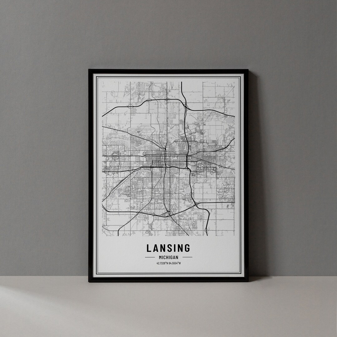 Lansing Michigan Map Digital Print, Lansing Michigan Map Poster ...