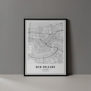 Impression numérique de carte de la Nouvelle-Orléans, affiche de carte de la Nouvelle-Orléans en Louisiane, art mural de la Nouvelle-Orléans, impression d'art de Nola, coordonnées de la ville de La Nouvelle-Orléans