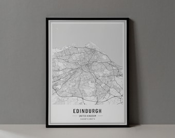 Impressão artística do mapa de Edimburgo: Mapa rodoviário da cidade, Escócia (download digital)