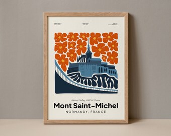 Mont Saint-Michel France Poster, Mont Saint-Michel Print, Mont Saint-Michel Normandy France Travel Poster Digital Download Art France