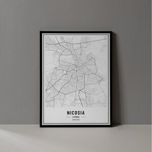 Nikosia Nikosia Karte Digitaldruck, Nikosia Karte Poster, Nikosia Karte Wandkunst, Nikosia Straßenkarte, Nikosia Kunstdruck, Nikosia Stadt Koordinaten