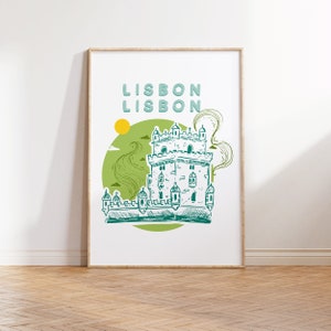 Lisbon Illustration Digital Art Print, Lisbon  Gallery Wall Art, Lisbon Dorm Art, Lisbon Office Wall Art, Lisbon Colorful Travel Poster