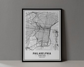 Philadelphia Pennsylvania Map Digital Print, Philly PA Map Poster, Philadelphia PA Wall Art, Philly Art Print, Philly PA City Coordinates
