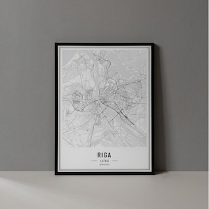 Impressão digital do mapa de Riga Letônia, pôster do mapa de Riga, arte de parede do mapa de Riga, mapa rodoviário de Riga, impressão artística de Riga, coordenadas da cidade de Riga, cidade de Riga