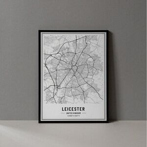 Leicester UK Karte Digitaldruck, Leicester Karte Poster, Leicester Karte Wandkunst, Leicester Straßenkarte, Leicester England Kunstdruck Stadt