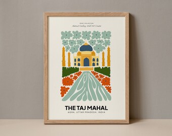 Pôster do Taj Mahal em Agra, Índia, Impressão do Taj Mahal, Pôster de Viagem do Taj Mahal na Índia, Exposição do Taj Mahal, Arte Moderna do Taj Mahal