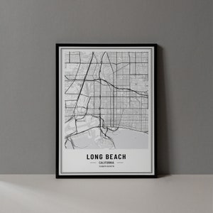 ロングビーチ カリフォルニア マップ デジタル プリント、ロングビーチ CA マップ ポスター、ロングビーチ CA ウォール アート、ロングビーチ プリント、ロングビーチ CA 都市座標