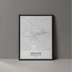 Sarajevo Bósnia Herzegovina Mapa Impressão Digital, Mapa de Sarajevo Cartaz, Mapa de Sarajevo Arte de Parede, Mapa Rodoviário de Sarajevo, Arte de Sarajevo Impressão Cidade