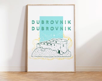 Dubrovnik Illustration Digital Art Print, Gallery Wall Art, Dorm Wall Art, Office Wall Art, Colorful Travel Illustration, Wanderlust Poster