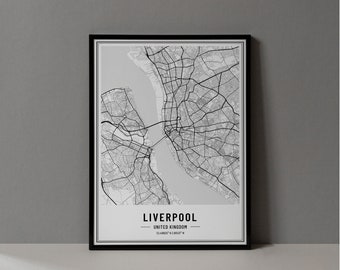 Liverpool UK Map Digital Print, Liverpool Map Poster, Liverpool Map Wall Art, Liverpool Road Map, Liverpool England Art Print City