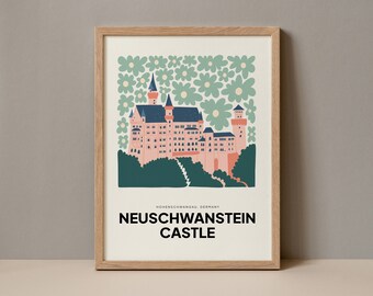 Zamek Neuschwanstein Niemcy plakat, Zamek Neuschwanstein Niemcy wydruk, Zamek Neuschwanstein Normandia Francja Niemcy plakat podróżniczy