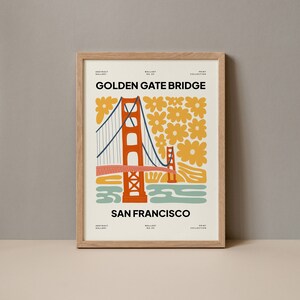 Poster del Golden Gate Bridge, stampa del Golden Gate Bridge di San Francisco, poster turistico del Golden Gate Bridge di San Francisco, download digitale dell'arte del Golden Gate