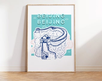 Beijing Illustration Digital Art Print, Gallery Wall Art, Dorm Wall Art, Office Wall Art, Colorful Travel Illustration, Wanderlust Poster
