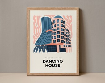 Dancing House Prague Poster, Old Town of Prague Print, Prague Czech Republic Dancing House Travel Poster, Travel Print Exhibition Trendy Art