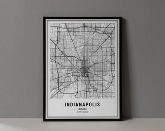 Impresión digital del mapa de Indianápolis Indiana, cartel del mapa de Indianápolis IN, arte de la pared de Indianápolis, impresión de Indianápolis, coordenadas de la ciudad de Indianápolis