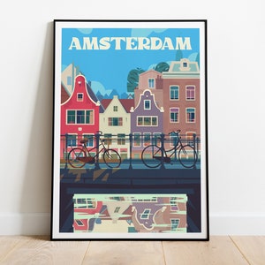 Amsterdam Travel Poster, Amsterdam Wall Art, Amsterdam Travel Print, Amsterdam Colorful Travel Illustration, Amsterdam Wanderlust Poster Art