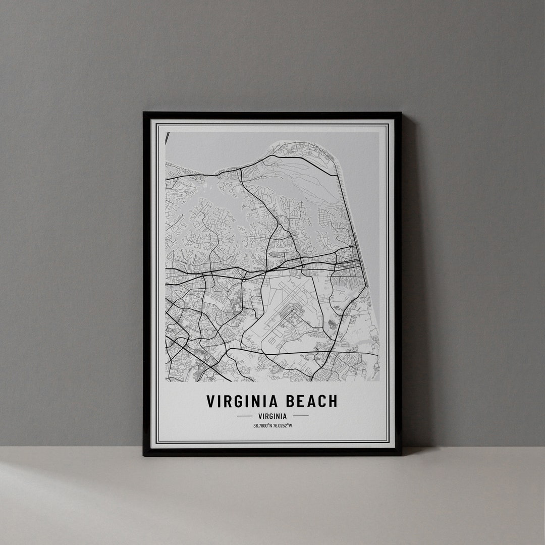 Virginia Beach Map Digital Print, Virginia Beach VA Map Poster