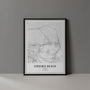 Virginia Beach kaart digitale print, Virginia Beach VA kaart poster, Virginia Beach VA kunst aan de muur, Virginia Beach Art Print stad coördinaten