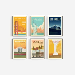 Set of 6 Travel Posters, Gallery Wall Art, Dorm Wall Art, Office Wall Art, Travel Print, Wanderlust Poster, Travel Gift, Travel Illustration