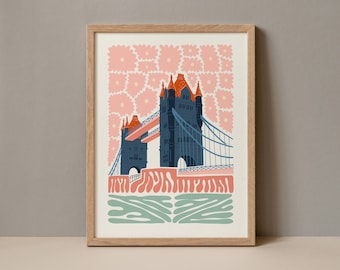 Tower Bridge London England Poster, Tower Bridge London England Print, Tower Bridge UK Travel Poster, Tower Bridge London Digital Download