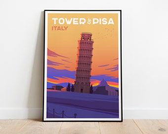 Tower of Pisa Italy Travel Poster, Tower of Pisa Italy Wall Art, Tower of Pisa  Travel Print, Tower of Pisa Italy Travel Illustration Print