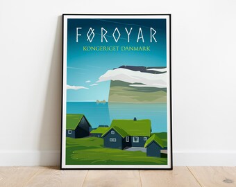 Foroyar Travel Poster, Foroyar Kongeriget Danmark Gallery Wall Art, Foroyar Dorm Wall Art, Foroyar Office  Travel Print Wanderlust Poster